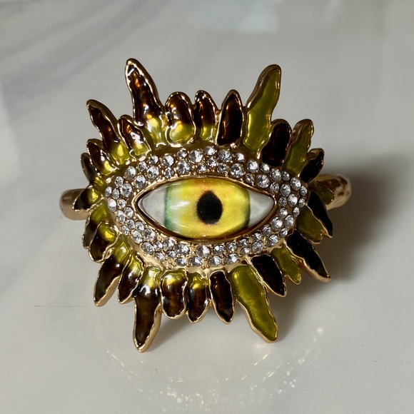 Authentic NEW Schiaparelli Stamped Gold-toned Devil’s Eye Bangle Bracelet Cuff - Picture 3 of 6